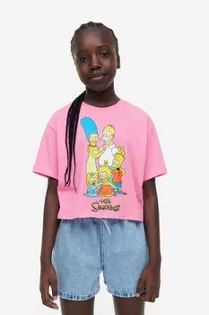 Футболка оверсайз с принтом H&M The Simpsons, розовый