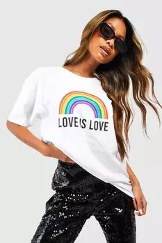 Футболка оверсайз с принтом love is love радуга Boohoo, белый