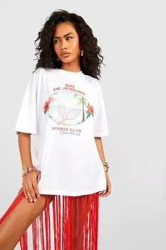 Футболка оверсайз с принтом на груди рио-де-женейро Boohoo, белый