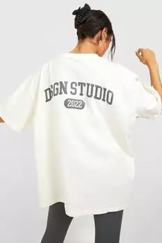 Футболка оверсайз с принтом на спине dsgn studio Boohoo, экру