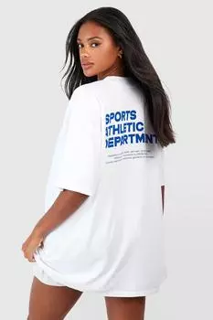Футболка оверсайз с принтом на спине Sports Athletic Slogan boohoo, белый