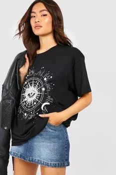 Футболка оверсайз с принтом «Небесный глаз» boohoo, черный