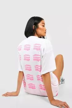 Футболка оверсайз с принтом pantone слоган на спине Boohoo, розовый