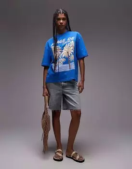 Футболка оверсайз с принтом Plage de Calvi от Topshop в кобальтово-синем цвете