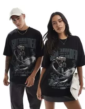 Футболка оверсайз с принтом спереди Sidewinder x prnt черного цвета