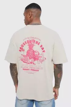 Футболка оверсайз с принтом squeze the day Boohoo, песочный