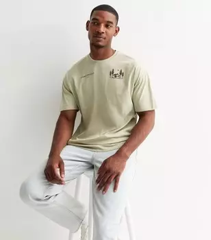 Футболка оверсайз с принтом Stone Cotton Mountain New Look, светло-серый