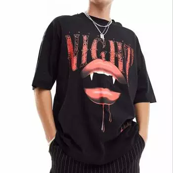 Футболка оверсайз с принтом в виде губ Asos Design Halloween, черный