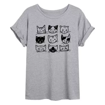 Футболка оверсайз с рисунком Cat Faces для юниоров Licensed Character, серый