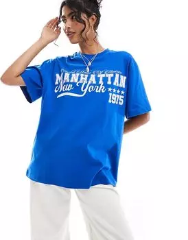 Футболка оверсайз с рисунком Манхэттена в синем цвете ASOS DESIGN