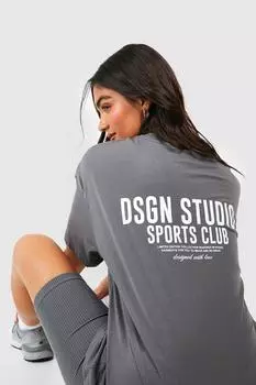 Футболка оверсайз с слоганом sports club Boohoo, угольный