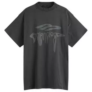 Футболка оверсайз с волнистым логотипом Balenciaga, черный