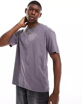 Футболка оверсайз с вышитым солнцем фиолетового цвета Jack & Jones