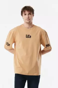 Футболка оверсайз с вышивкой с круглым вырезом Fullamoda, горчично-желтый