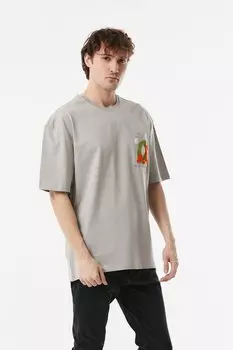 Футболка оверсайз с вышивкой с круглым вырезом Fullamoda, серый