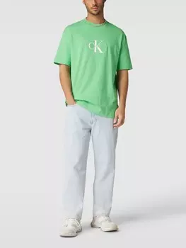 Футболка оверсайз со спущенными плечами модель «MONOLOGO» Calvin Klein Jeans, светло-зеленый