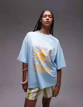 Футболка оверсайз Soleil с графическим принтом Topshop светло-голубого цвета