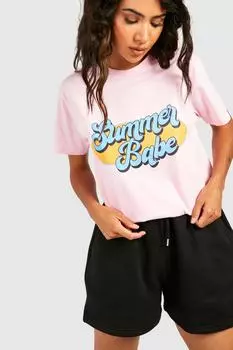 Футболка оверсайз summer babe с графикой Boohoo, розовый