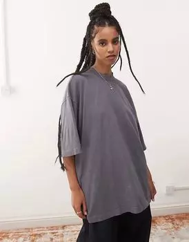 Футболка оверсайз светло-серого цвета Weekday