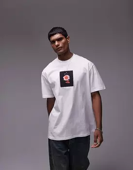 Футболка оверсайз Topman белого цвета с японским цветочным принтом