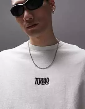 Футболка оверсайз Topman с вышивкой Tokyo цвета мытый камень