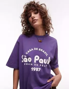 Футболка оверсайз Topshop jersey Sao Paolo фиолетового цвета