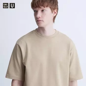 Футболка оверсайз Uniqlo AIRism с окантовкой, бежевый