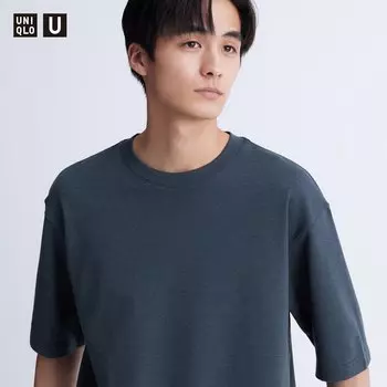 Футболка оверсайз Uniqlo AIRism с окантовкой, синий