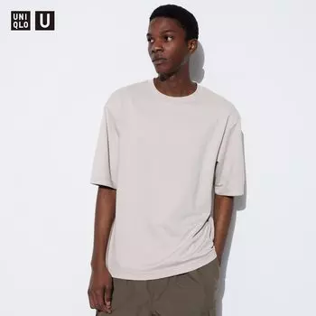 Футболка оверсайз Uniqlo AIRism с рукавами до половины, светло-серый