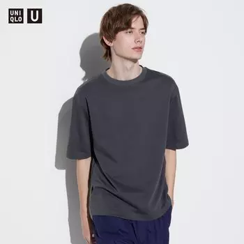 Футболка оверсайз Uniqlo AIRism с рукавами до половины, серый