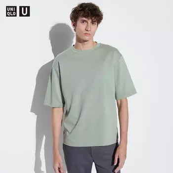 Футболка оверсайз Uniqlo AIRism с рукавами до половины, зеленый