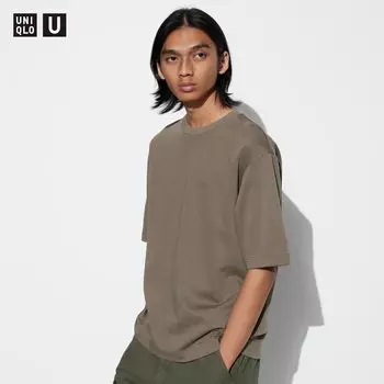 Футболка оверсайз Uniqlo AIRism с рукавами до половины, зеленый