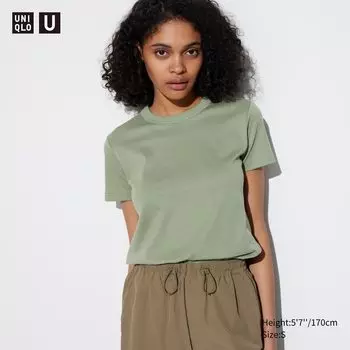 Футболка оверсайз Uniqlo AIRism U с короткими рукавами, зеленый