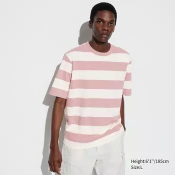 Футболка оверсайз Uniqlo с круглым вырезом и короткими рукавами, розовый