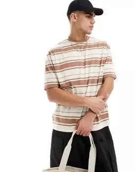 Футболка оверсайз в бежево-розовую полоску ASOS DESIGN