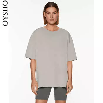 Футболка Oysho с круглым вырезом и короткими рукавами, серый