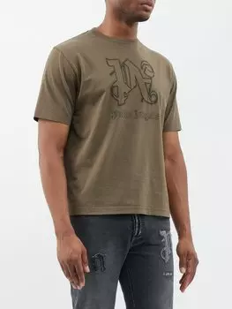 Футболка pa monogram из хлопкового джерси Palm Angels, коричневый