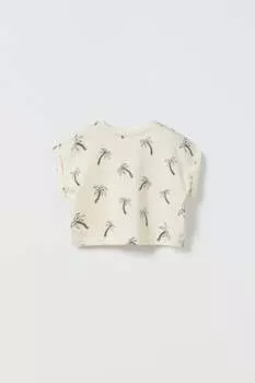 Футболка пальмовое дерево ZARA, экрю