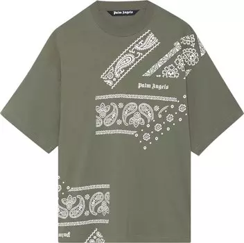 Футболка Palm Angels Bandana Print Tee 'Military/Light Grey', зеленый