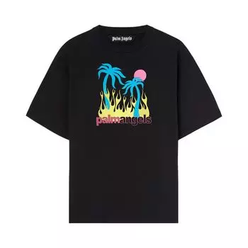 Футболка Palm Angels Burning Oasi Slim Tee 'Black/Multicolor', черный