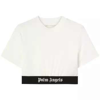 Футболка Palm Angels Classic Logo Tape Crop Tee Off White/Black, белый