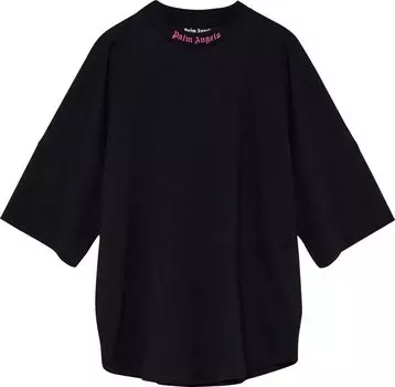 Футболка Palm Angels Doubled Logo Over Tee 'Black/Fuchsia', черный