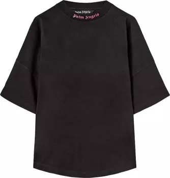 Футболка Palm Angels Doubled Logo Over Tee 'Black/Fuchsia', черный