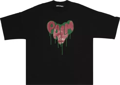 Футболка Palm Angels Spray Heart Loose Tee 'Black/Fuchsia', черный