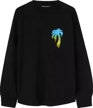 Футболка Palm Angels Sprayed Palm Logo Over Tee 'Black/Green', черный