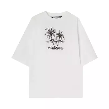 Футболка Palm Angels Sunset Palms Logo Over Tee 'Optical White', белый