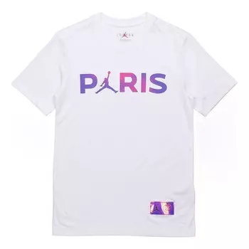 Футболка Paris Saint Germain повседневные спортивные с круглым вырезом с коротким рукавом Air Jordan, белый