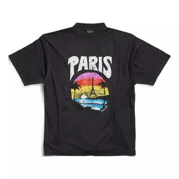 Футболка paris tropical t-shirt medium fit 'black' Balenciaga, черный