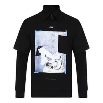 Футболка pattern printing zipper lapel long sleeves Off-White, черный