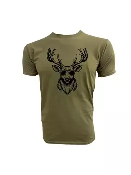 Футболка PAULGOS Herren T-Shirt, Hirschkopf mit Sonnenbrille, оливковый